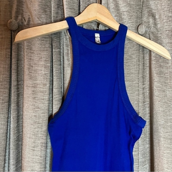 Free People Royal Blue High Neck Ribbed Tank Top Size Small - Picture 3 of 11